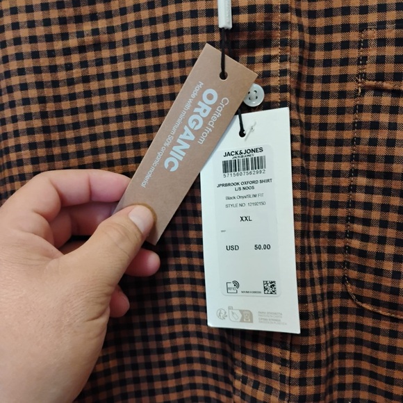 NWT Jack & Jones Premium Oxford Button Down Shirt Brown Black Checkered Size XXL - Picture 2 of 11
